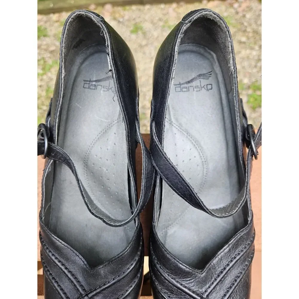 Dansko Women’s Mary Jane Heels Black Leather Buckle Strap Round Toe 10.5